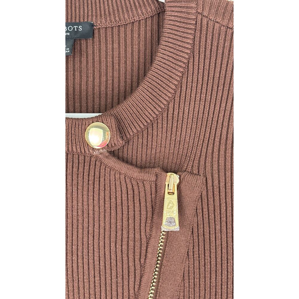 Talbots Mixed Cable Moto Sweater Knit Jacket Brown Womens Size Large Petite New - Picture 5 of 10